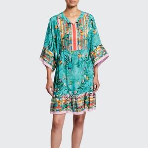 Johnny Was Taina Dolman Coverup Bird Tropical Tunic Mini Dress Beach Cover Up
